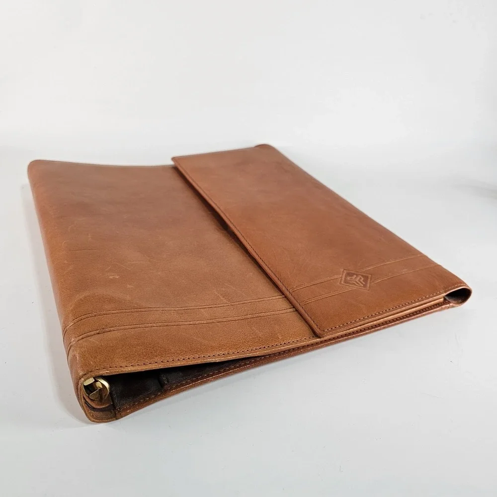 Laipe Leather Portfolio 4 Ring Binder Tan Lawyer Formal Document Note Pad Italy